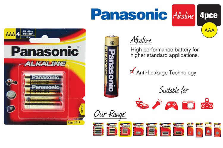 Panasonic Alkaline Battery "AAA" 4 Pack